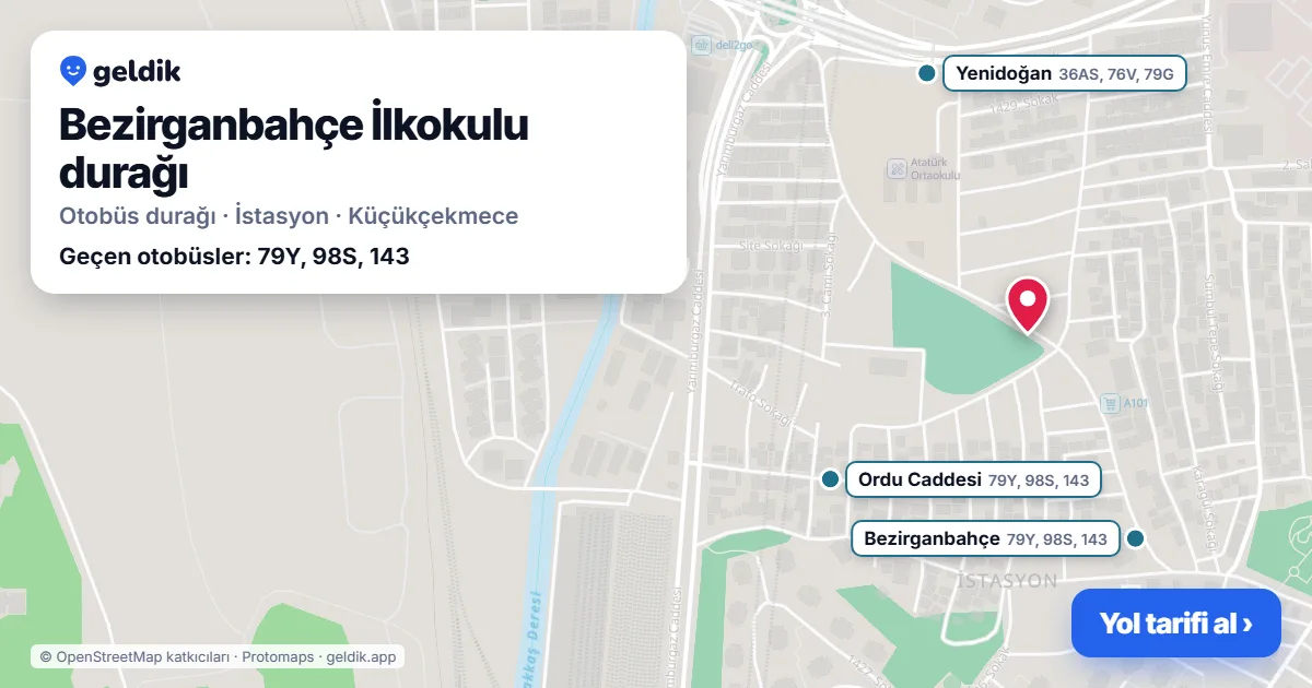 Bezirganbahçe İlkokulu otobüs durağı haritada: konumu ve yakındaki duraklar