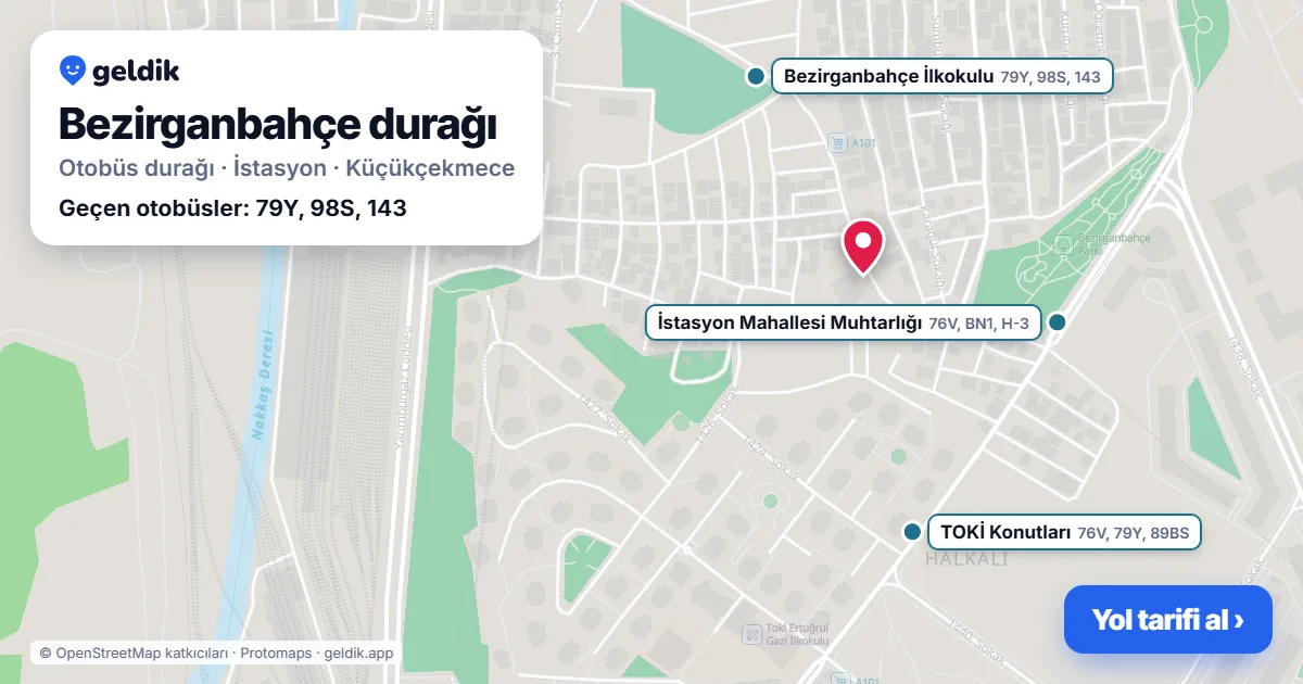Bezirganbahçe otobüs durağı haritada: konumu ve yakındaki duraklar