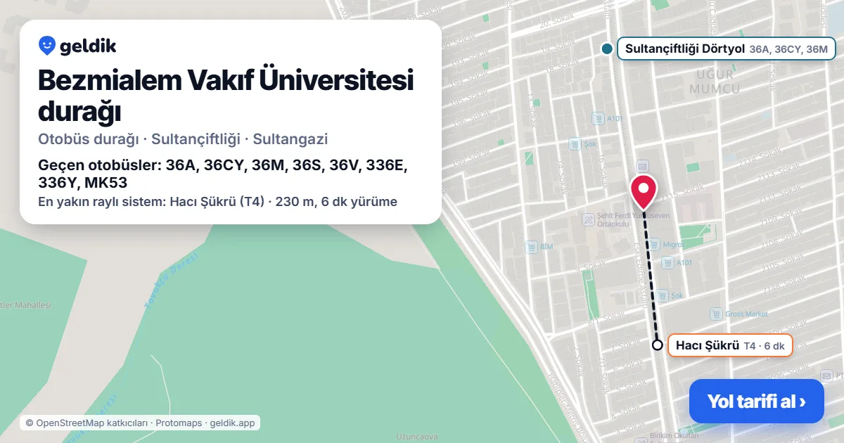 Bezmialem Vakıf Üniversitesi otobüs durağı haritada: konumu ve yakındaki duraklar