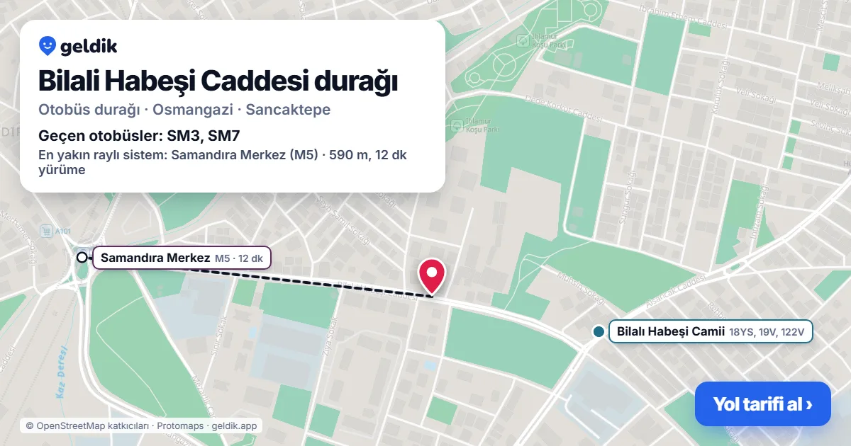 Bilali Habeşi Caddesi otobüs durağı haritada: konumu ve yakındaki duraklar