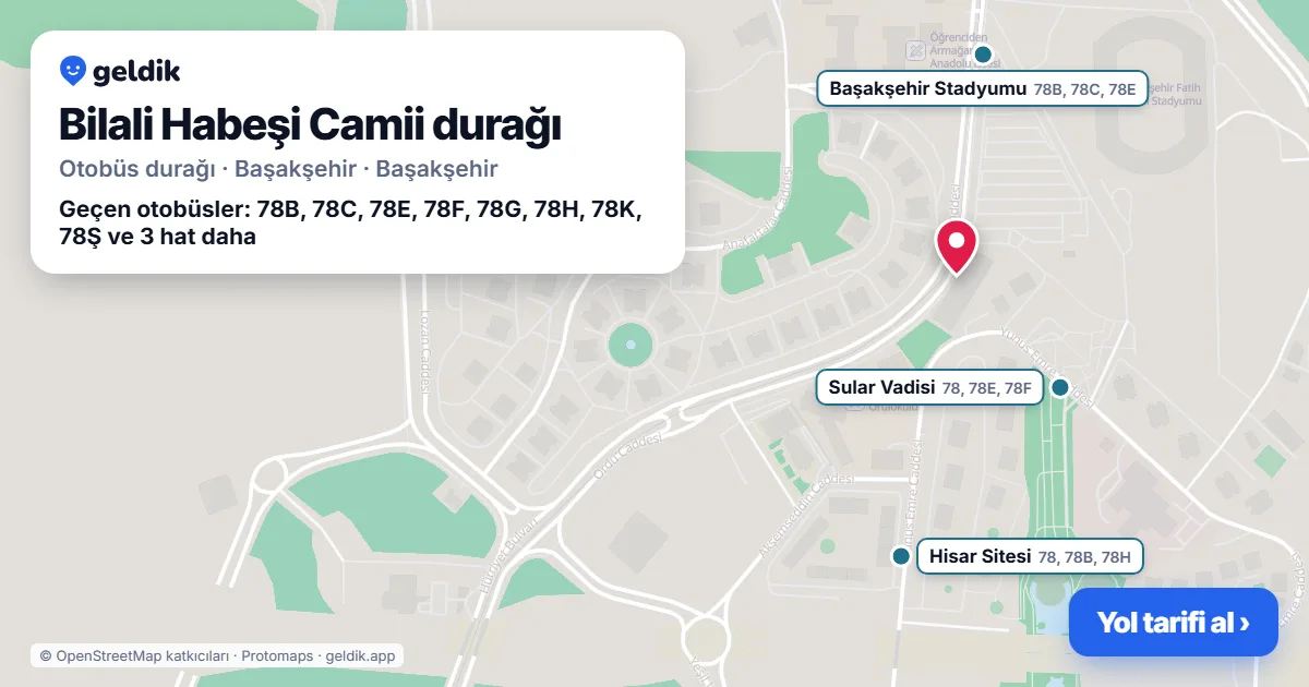 Bilali Habeşi Camii otobüs durağı haritada: konumu ve yakındaki duraklar