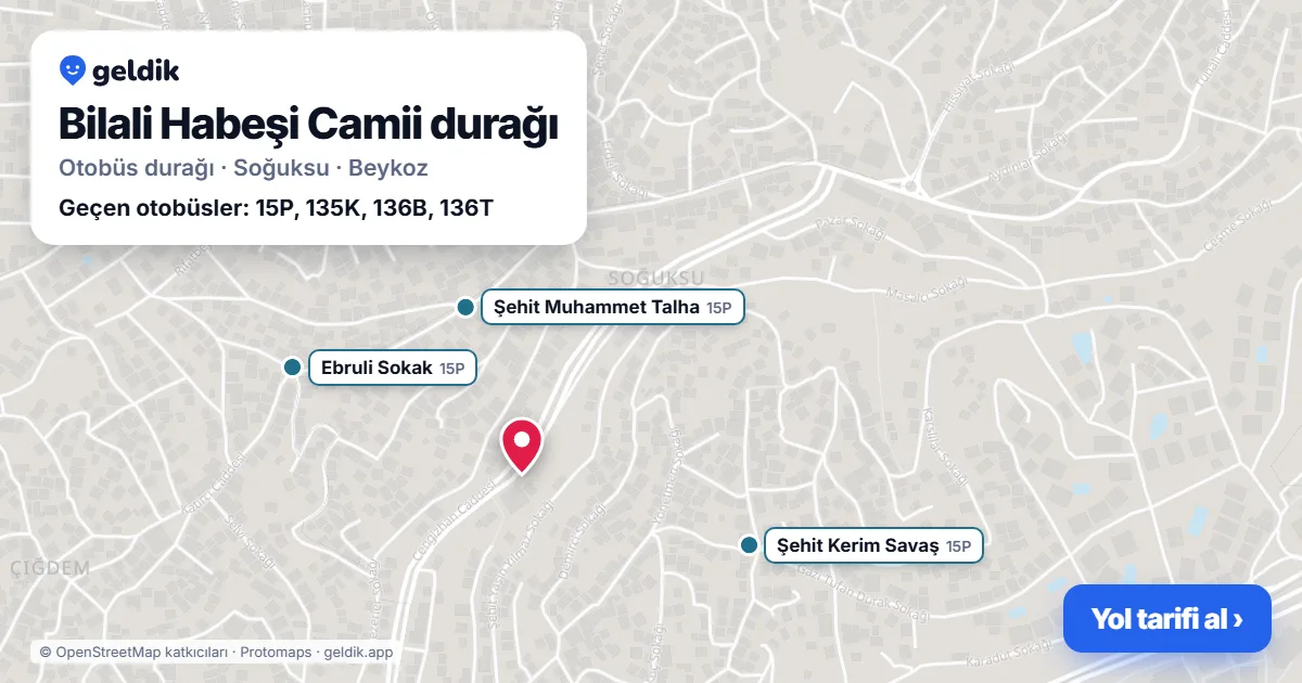 Bilali Habeşi Camii otobüs durağı haritada: konumu ve yakındaki duraklar