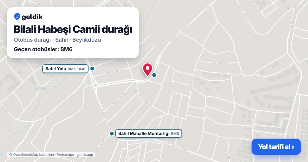 Bilali Habeşi Camii otobüs durağı haritada: konumu ve yakındaki duraklar