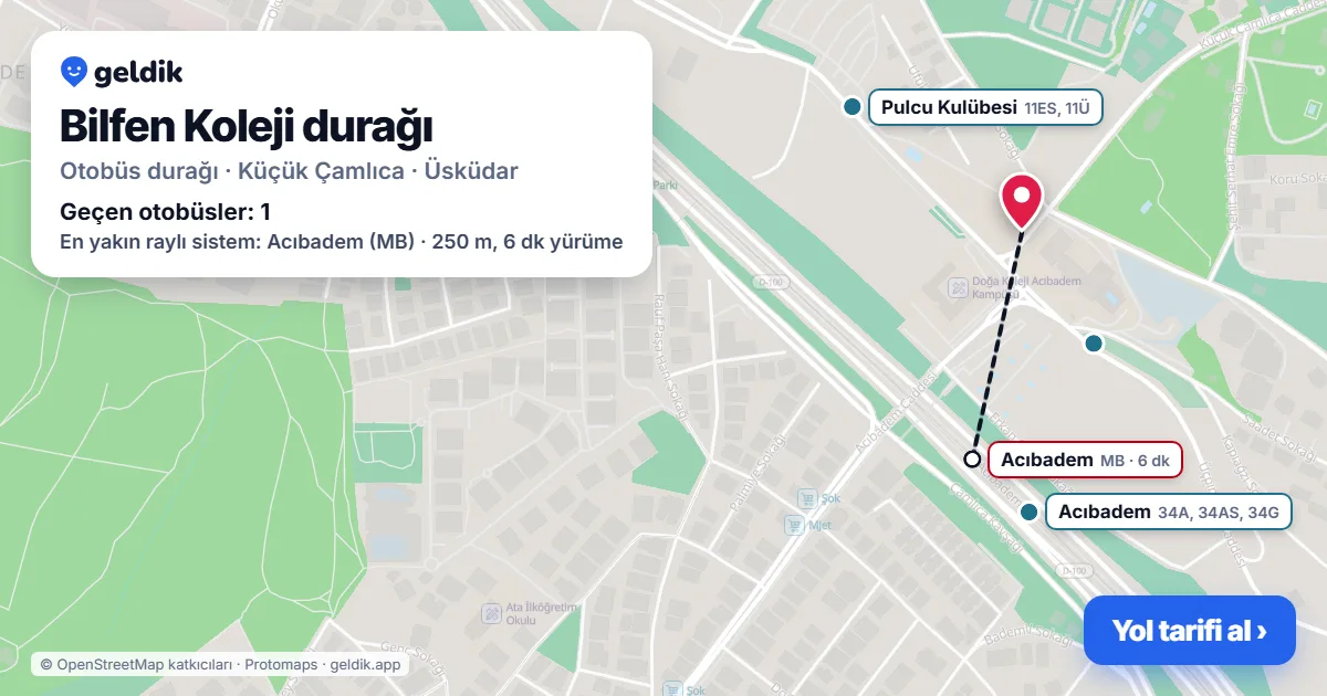 Bilfen Koleji otobüs durağı haritada: konumu ve yakındaki duraklar