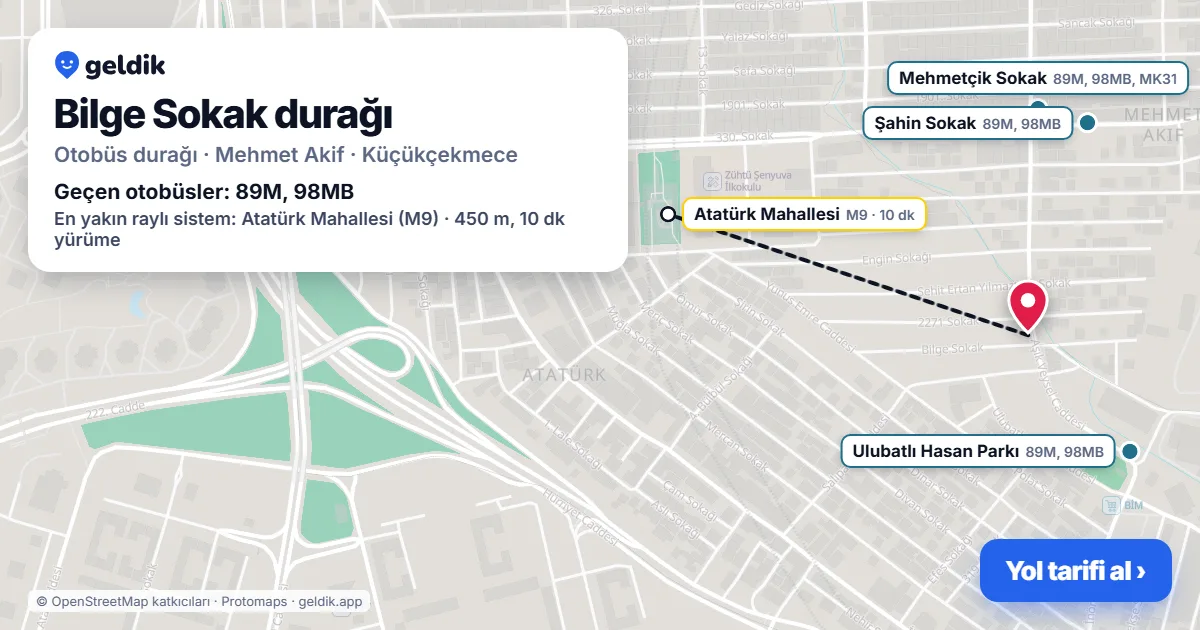 Bilge Sokak otobüs durağı haritada: konumu ve yakındaki duraklar