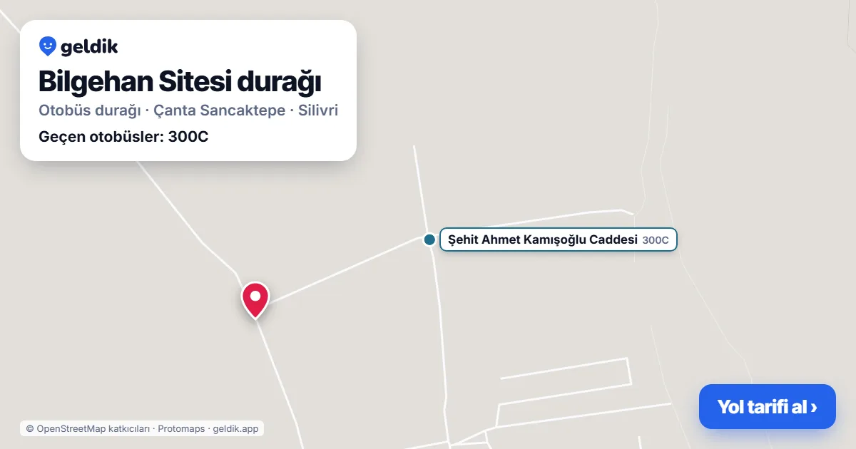 Bilgehan Sitesi otobüs durağı haritada: konumu ve yakındaki duraklar