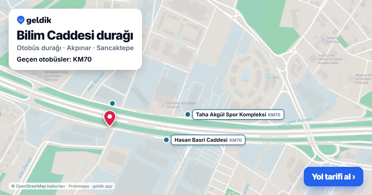 Bilim Caddesi otobüs durağı haritada: konumu ve yakındaki duraklar