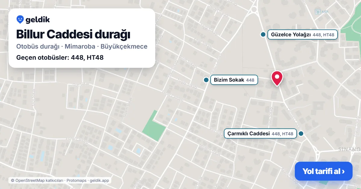 Billur Caddesi otobüs durağı haritada: konumu ve yakındaki duraklar
