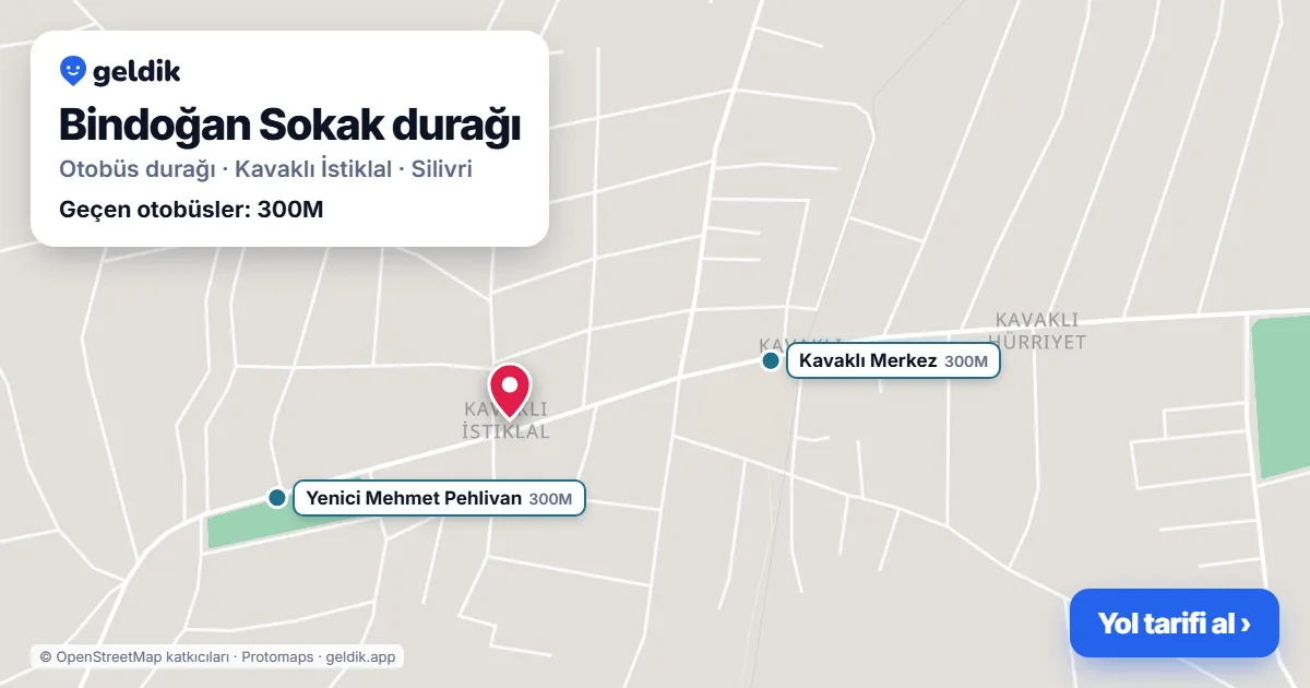 Bindoğan Sokak otobüs durağı haritada: konumu ve yakındaki duraklar