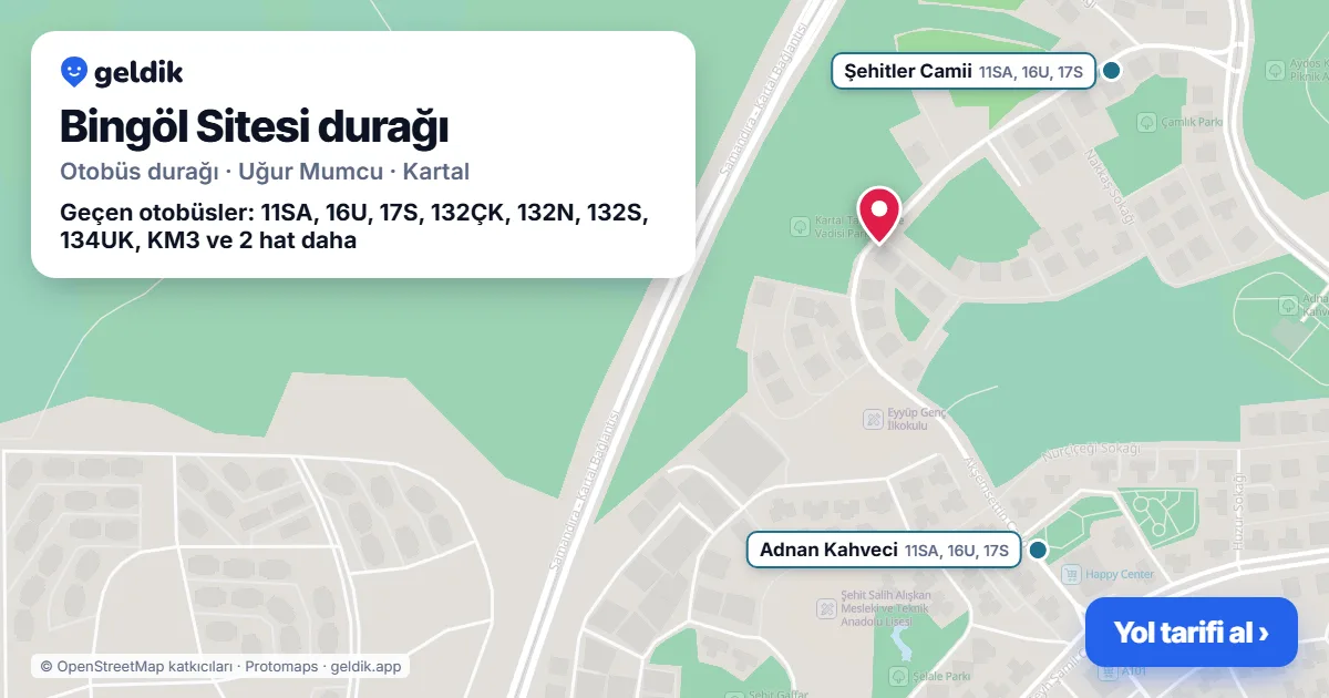 Bingöl Sitesi otobüs durağı haritada: konumu ve yakındaki duraklar