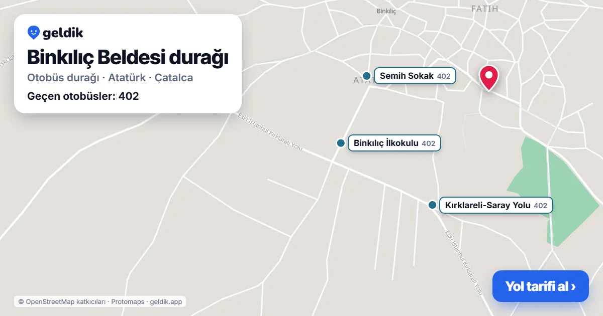 Binkılıç Beldesi otobüs durağı haritada: konumu ve yakındaki duraklar