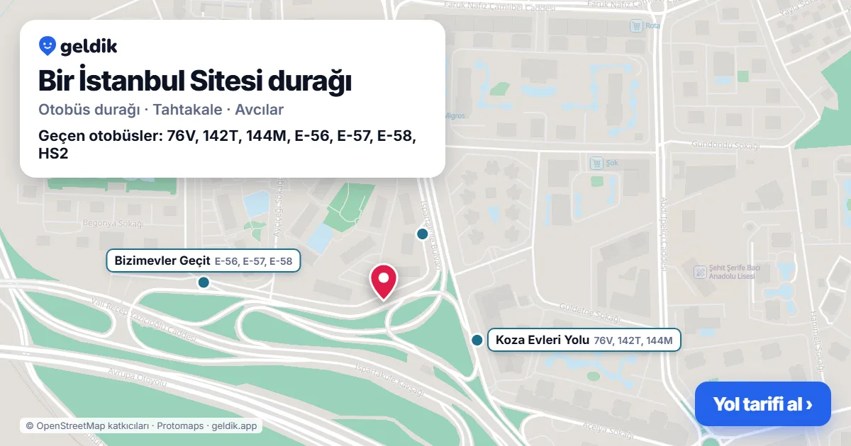 Bir İstanbul Sitesi otobüs durağı haritada: konumu ve yakındaki duraklar