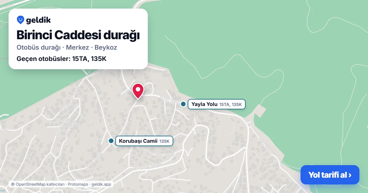 Birinci Caddesi otobüs durağı haritada: konumu ve yakındaki duraklar