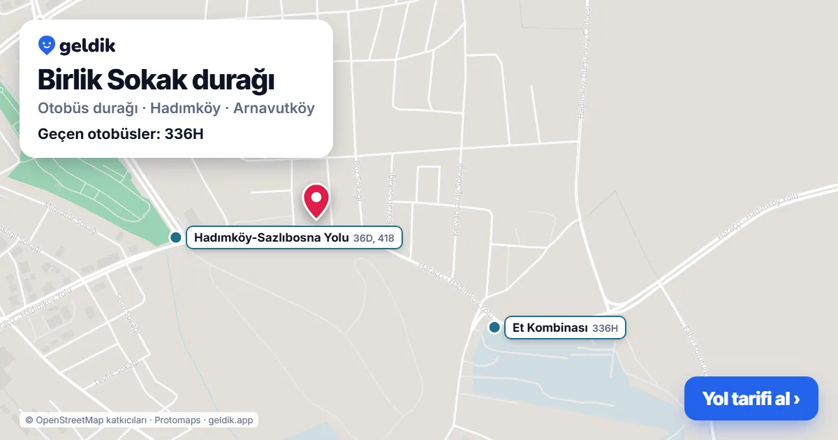 Birlik Sokak otobüs durağı haritada: konumu ve yakındaki duraklar