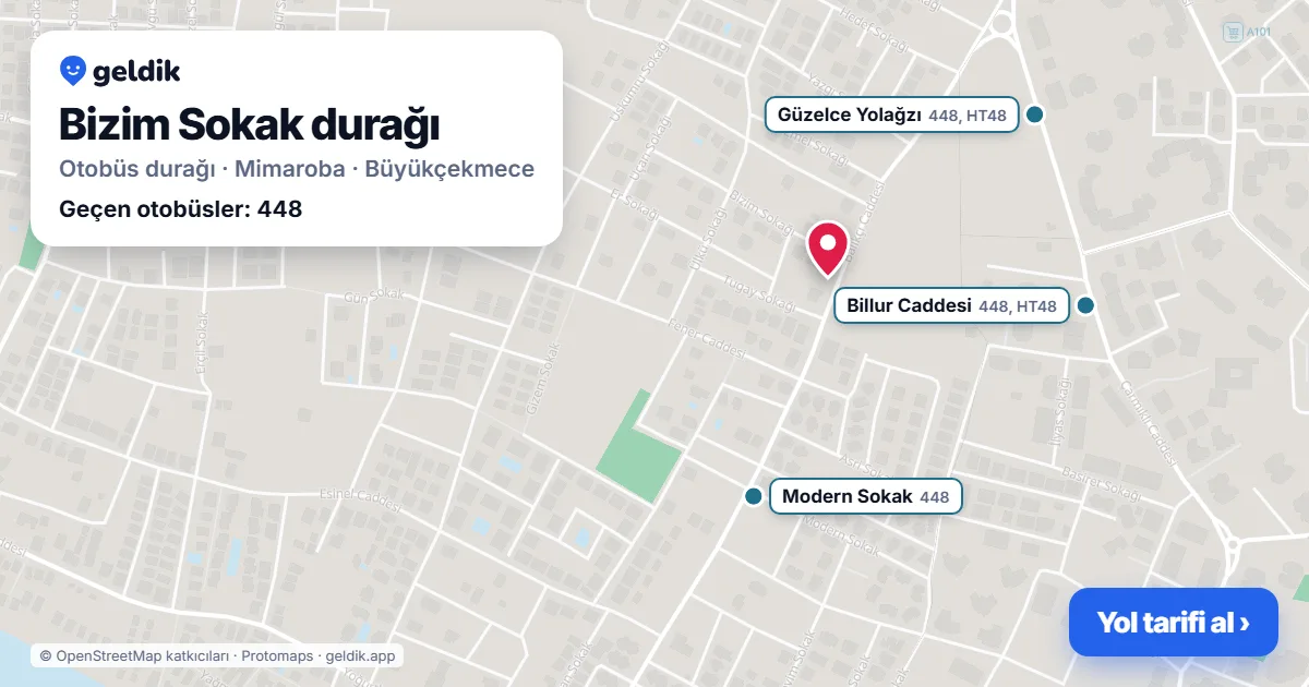 Bizim Sokak otobüs durağı haritada: konumu ve yakındaki duraklar