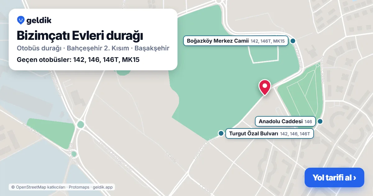 Bizimçatı Evleri otobüs durağı haritada: konumu ve yakındaki duraklar