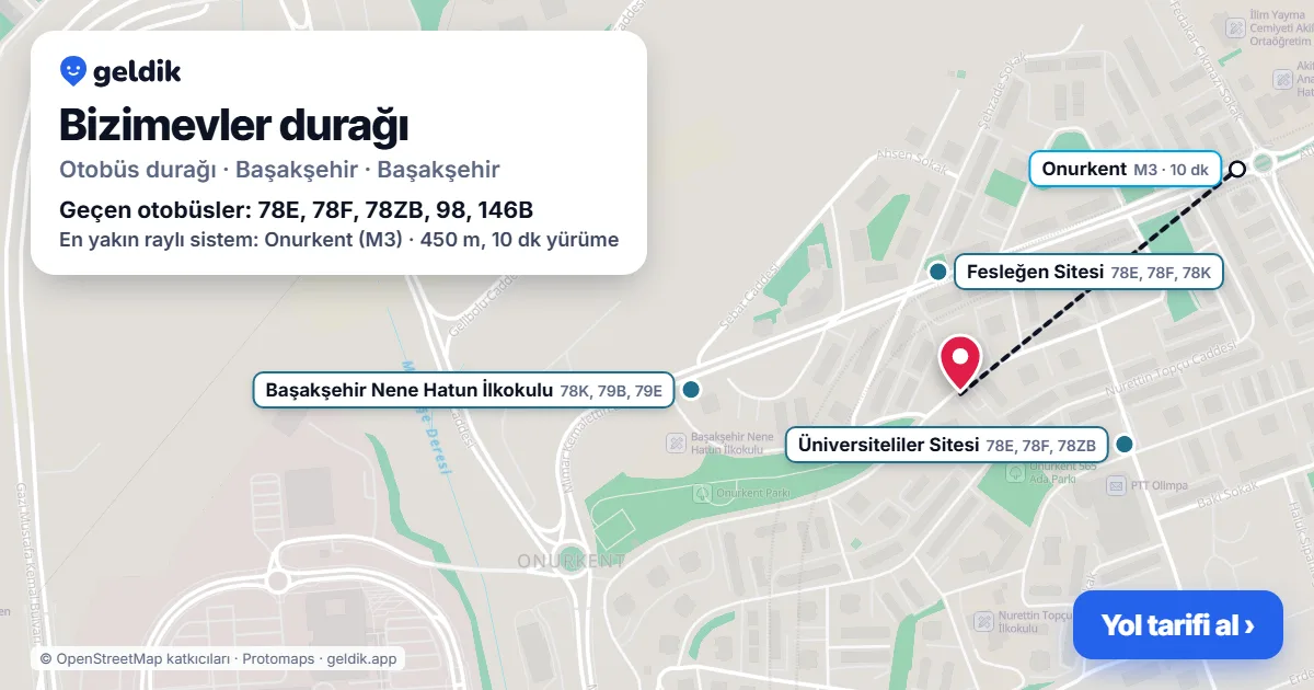 Bizimevler otobüs durağı haritada: konumu ve yakındaki duraklar