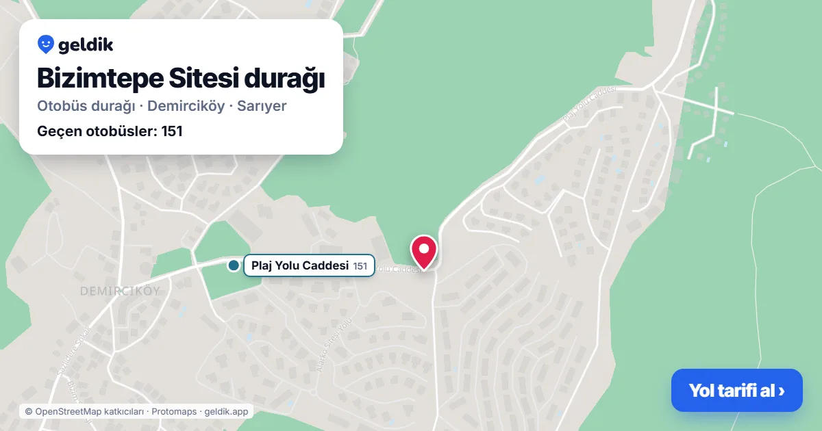 Bizimtepe Sitesi otobüs durağı haritada: konumu ve yakındaki duraklar