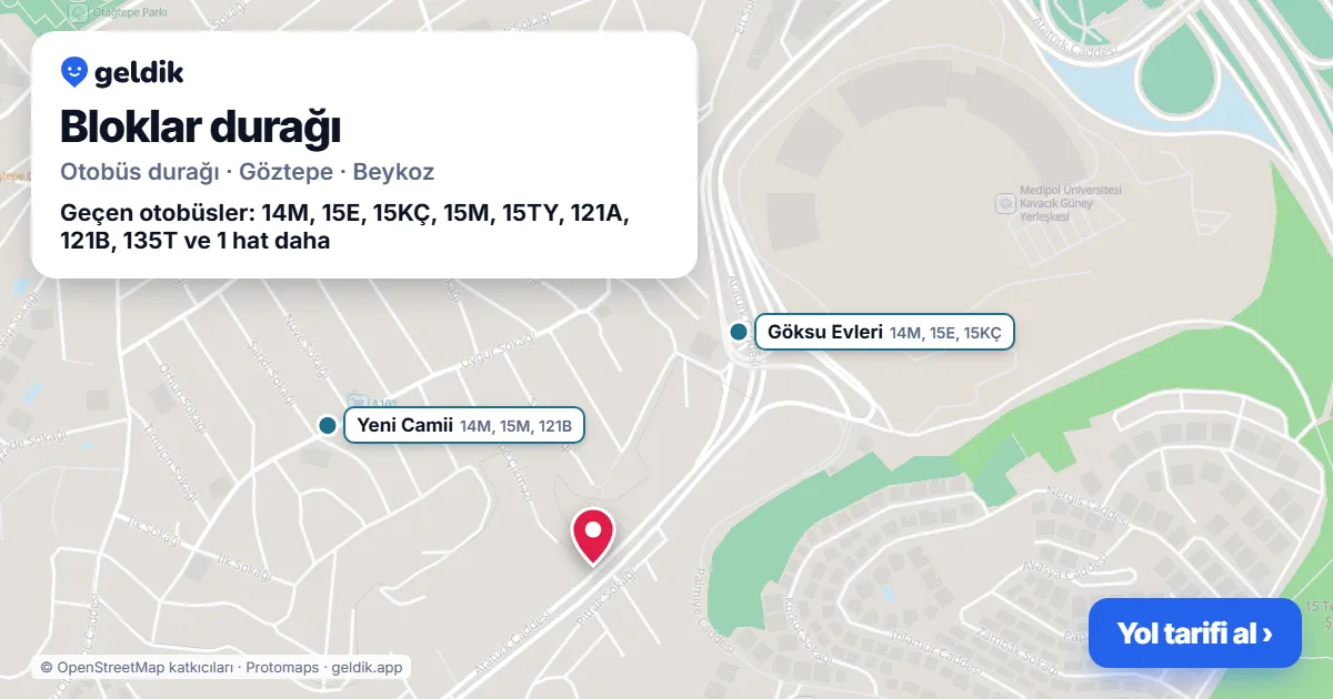Bloklar otobüs durağı haritada: konumu ve yakındaki duraklar