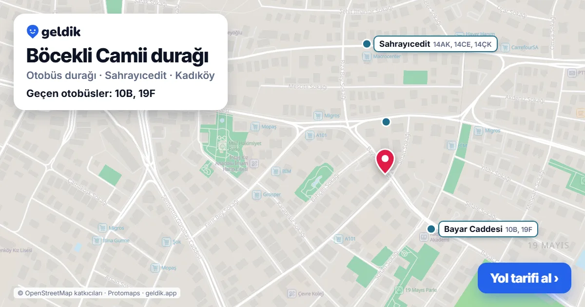 Böcekli Camii otobüs durağı haritada: konumu ve yakındaki duraklar