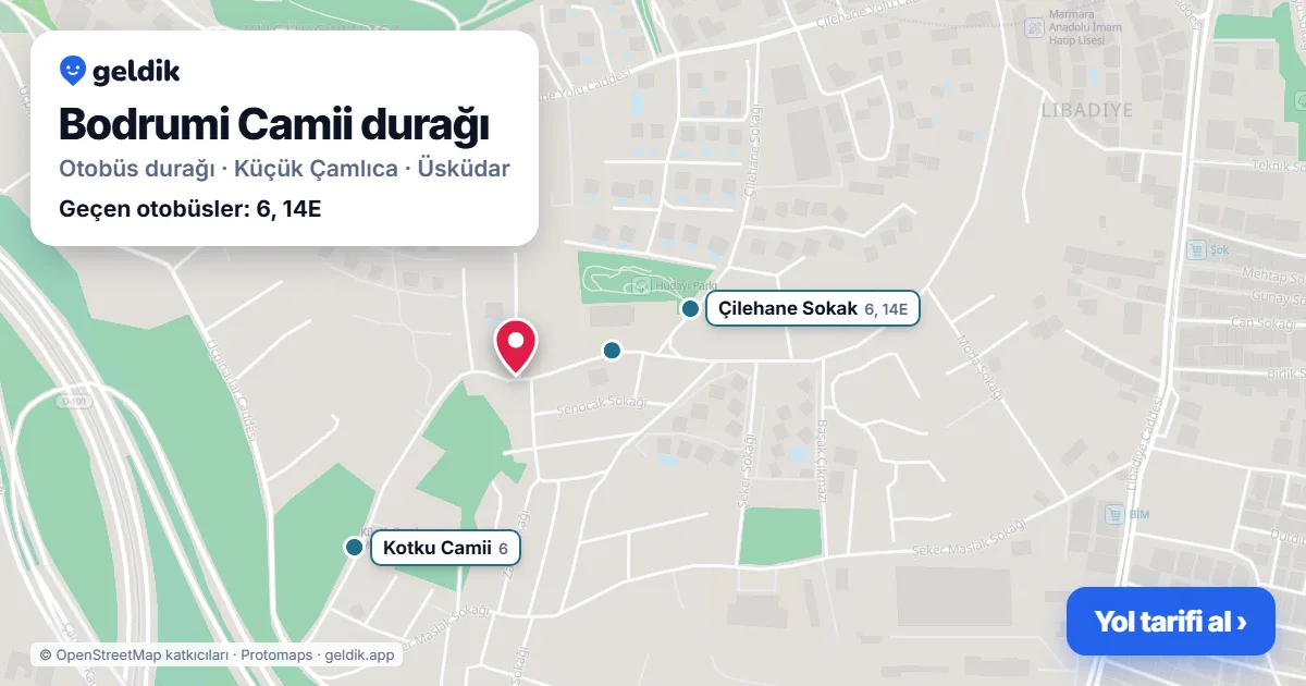 Bodrumi Camii otobüs durağı haritada: konumu ve yakındaki duraklar