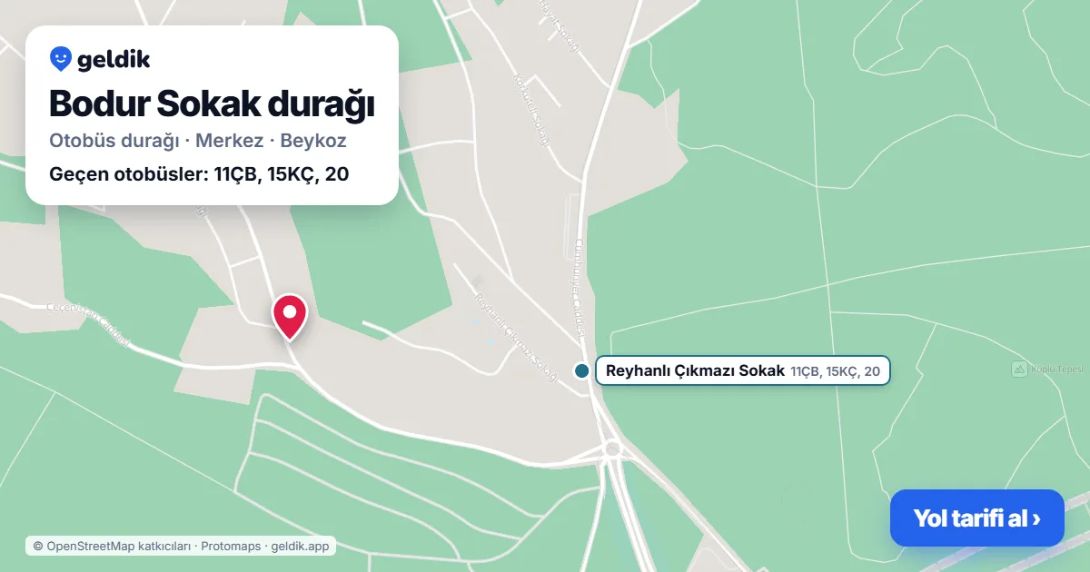 Bodur Sokak otobüs durağı haritada: konumu ve yakındaki duraklar