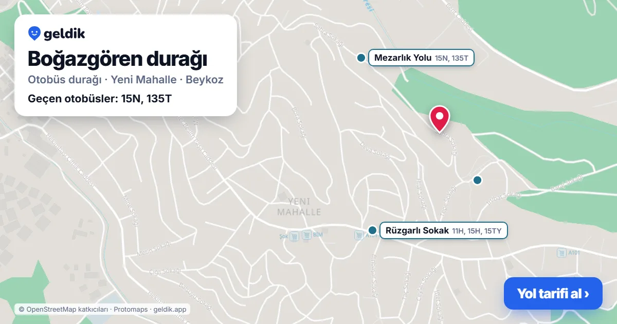 Boğazgören otobüs durağı haritada: konumu ve yakındaki duraklar