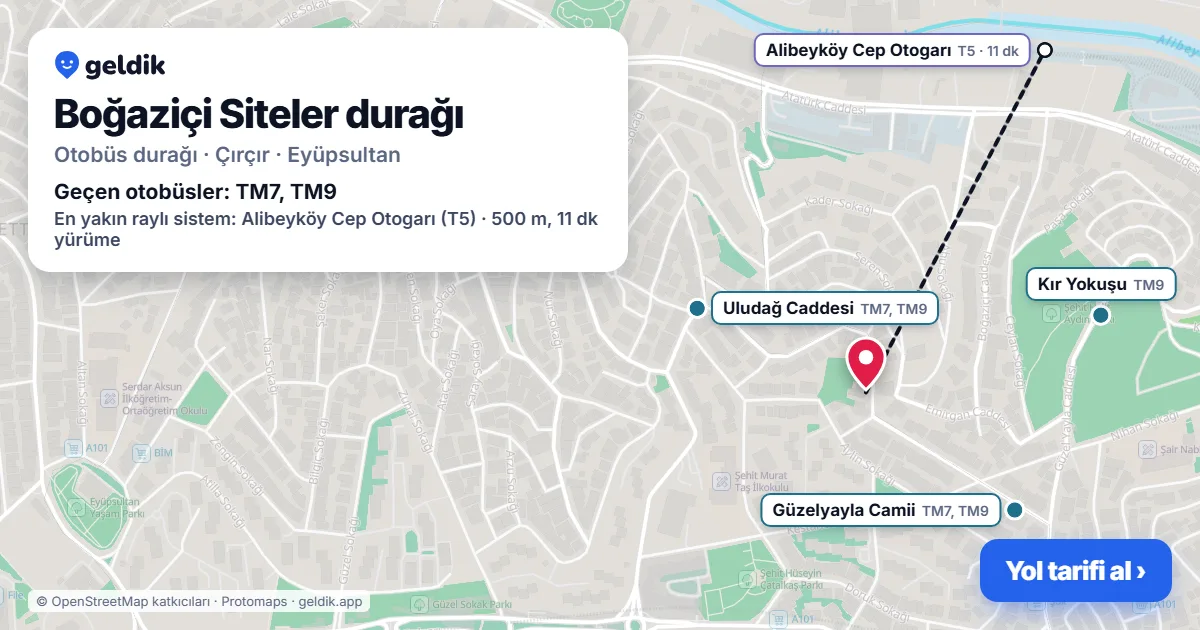 Boğaziçi Siteler otobüs durağı haritada: konumu ve yakındaki duraklar