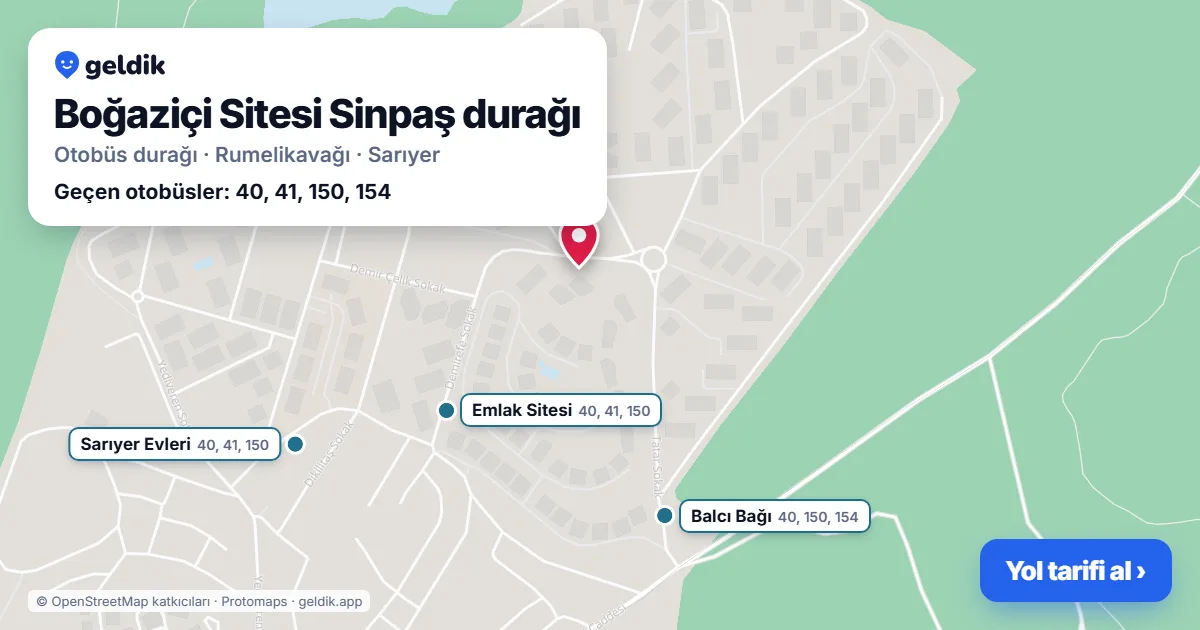 Boğaziçi Sitesi Sinpaş otobüs durağı haritada: konumu ve yakındaki duraklar