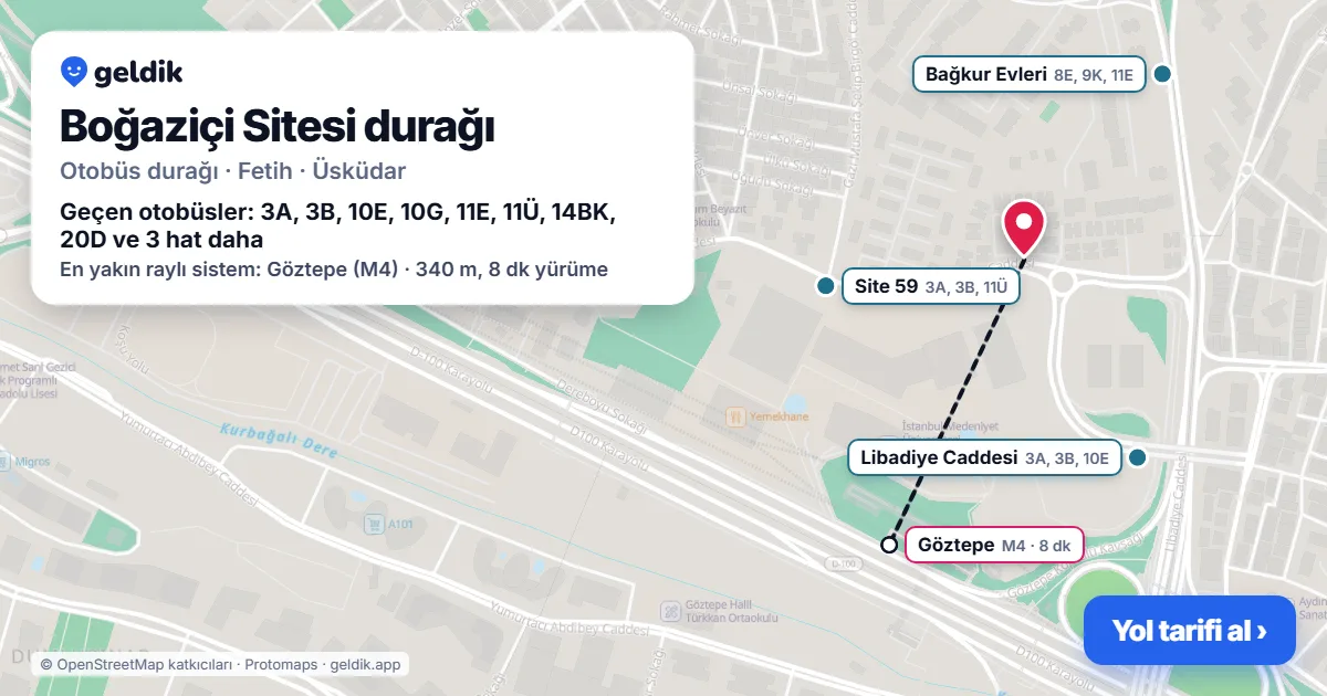 Boğaziçi Sitesi otobüs durağı haritada: konumu ve yakındaki duraklar