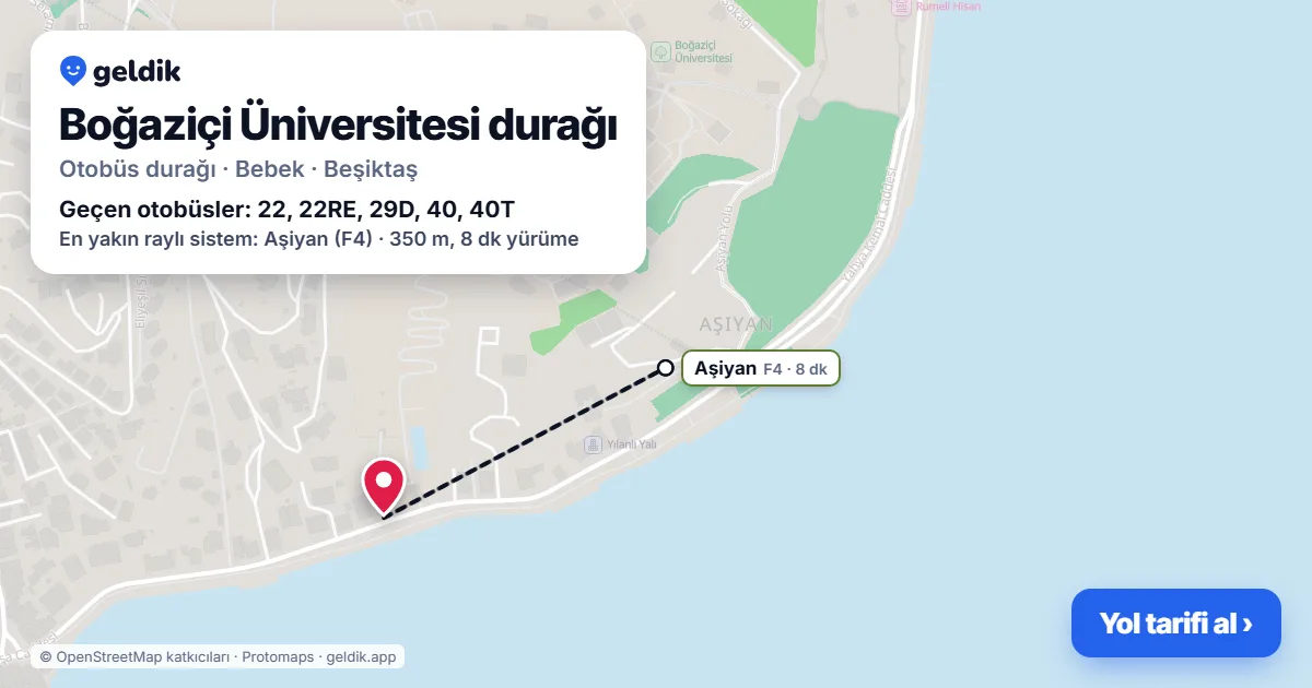 Boğaziçi Üniversitesi otobüs durağı haritada: konumu ve yakındaki duraklar
