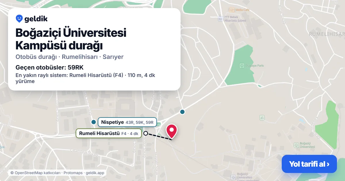 Boğaziçi Üniversitesi Kampüsü otobüs durağı haritada: konumu ve yakındaki duraklar