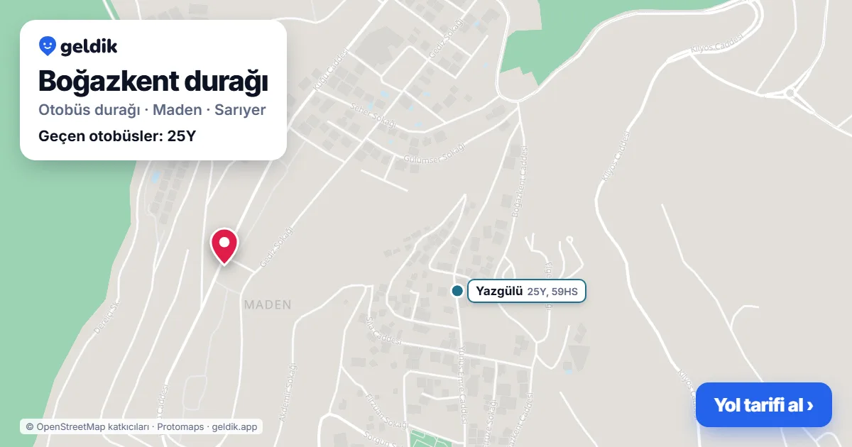 Boğazkent otobüs durağı haritada: konumu ve yakındaki duraklar