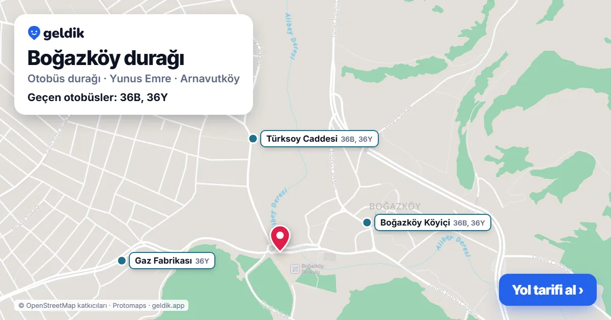 Boğazköy otobüs durağı haritada: konumu ve yakındaki duraklar