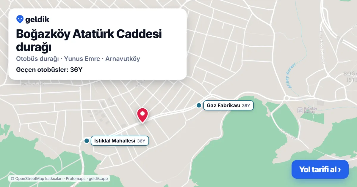 Boğazköy Atatürk Caddesi otobüs durağı haritada: konumu ve yakındaki duraklar