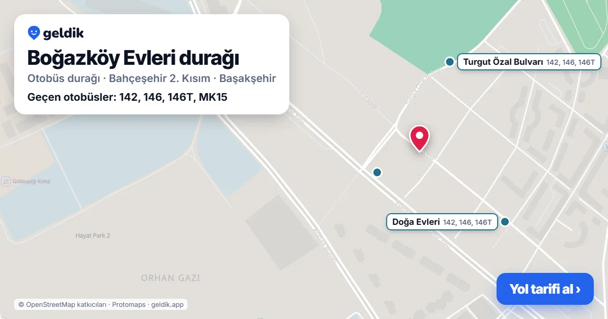 Boğazköy Evleri otobüs durağı haritada: konumu ve yakındaki duraklar