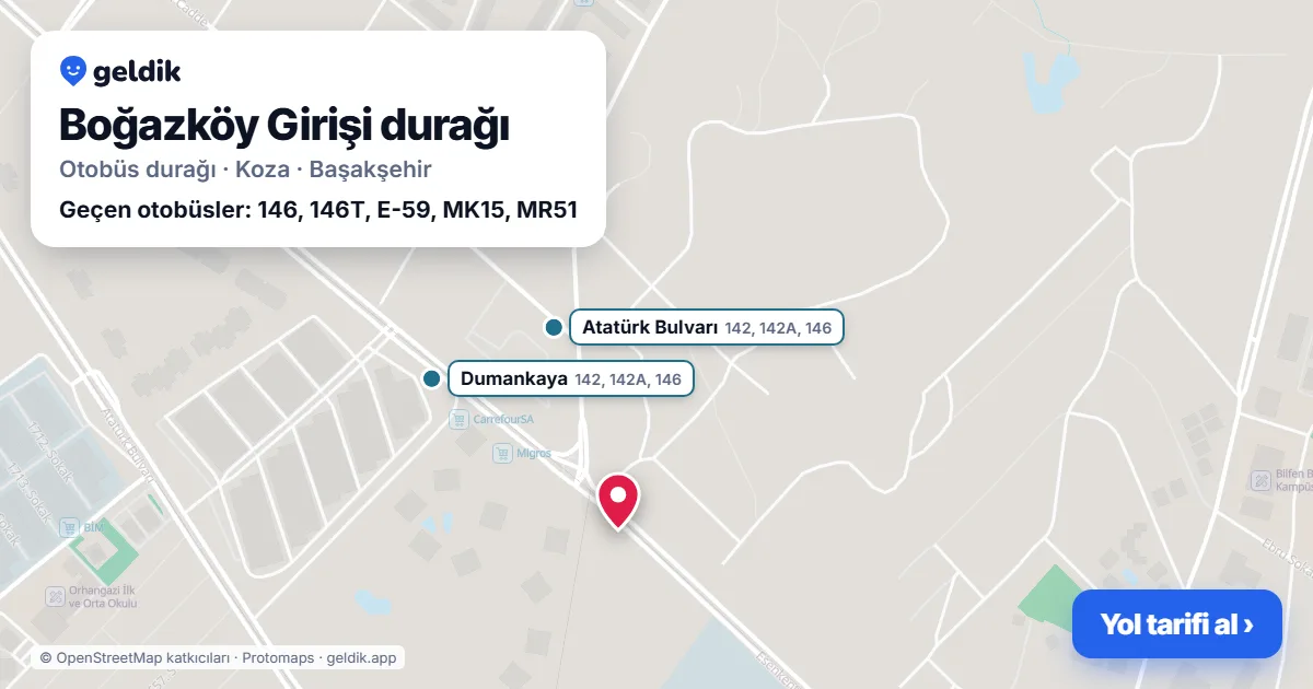 Boğazköy Girişi otobüs durağı haritada: konumu ve yakındaki duraklar