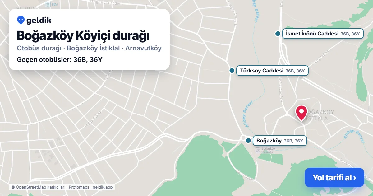Boğazköy Köyiçi otobüs durağı haritada: konumu ve yakındaki duraklar