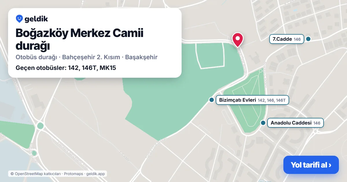 Boğazköy Merkez Camii otobüs durağı haritada: konumu ve yakındaki duraklar