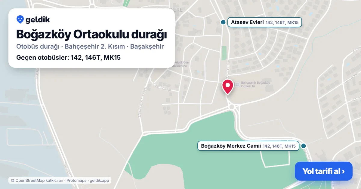 Boğazköy Ortaokulu otobüs durağı haritada: konumu ve yakındaki duraklar