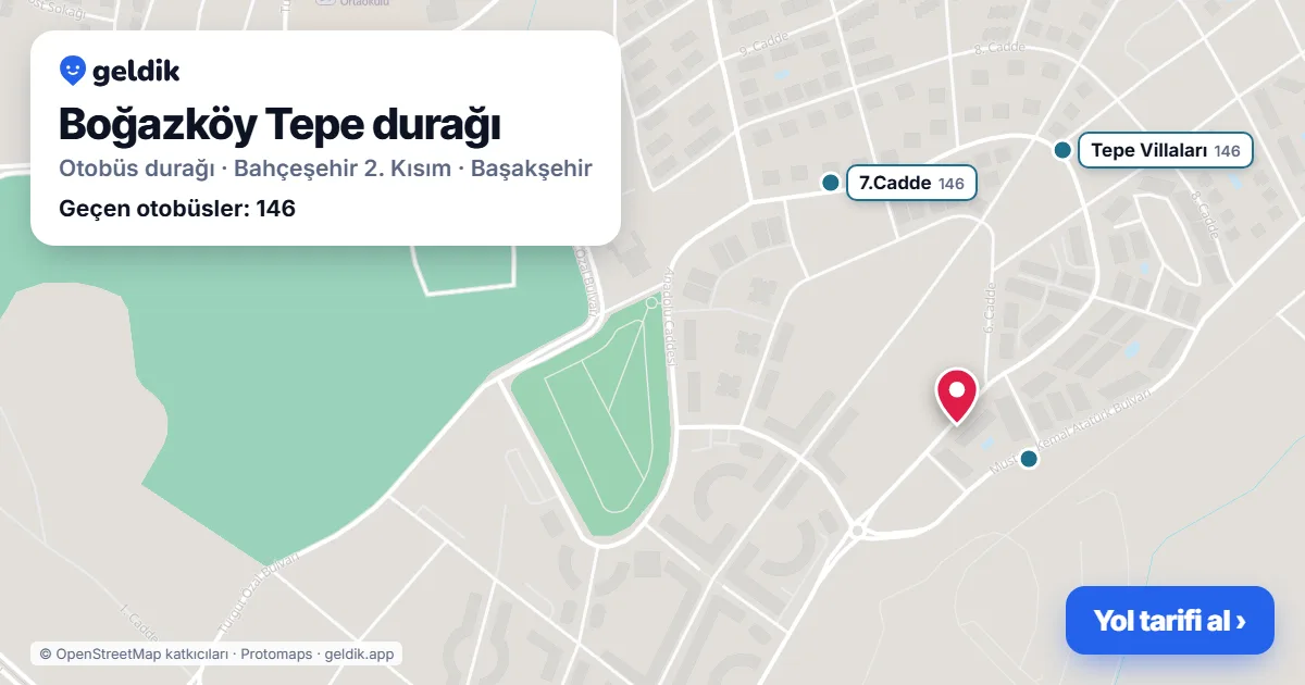 Boğazköy Tepe otobüs durağı haritada: konumu ve yakındaki duraklar