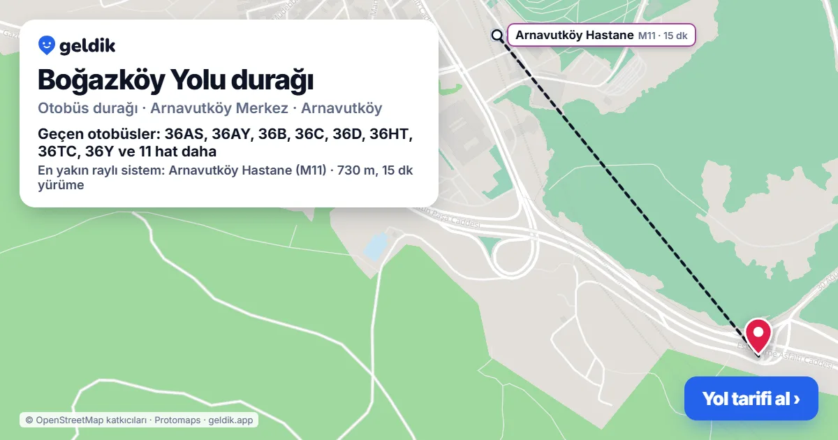 Boğazköy Yolu otobüs durağı haritada: konumu ve yakındaki duraklar