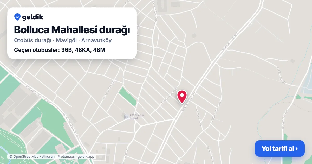 Bolluca Mahallesi otobüs durağı haritada: konumu ve yakındaki duraklar
