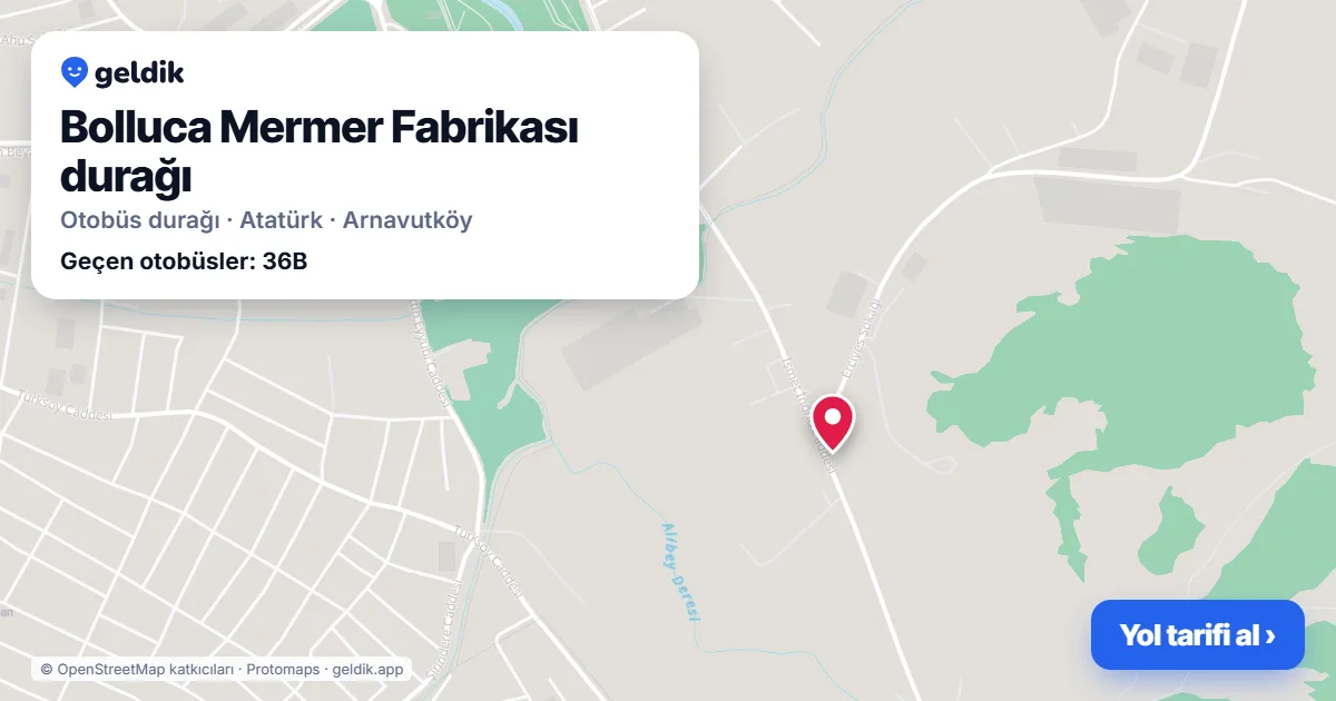Bolluca Mermer Fabrikası otobüs durağı haritada: konumu ve yakındaki duraklar