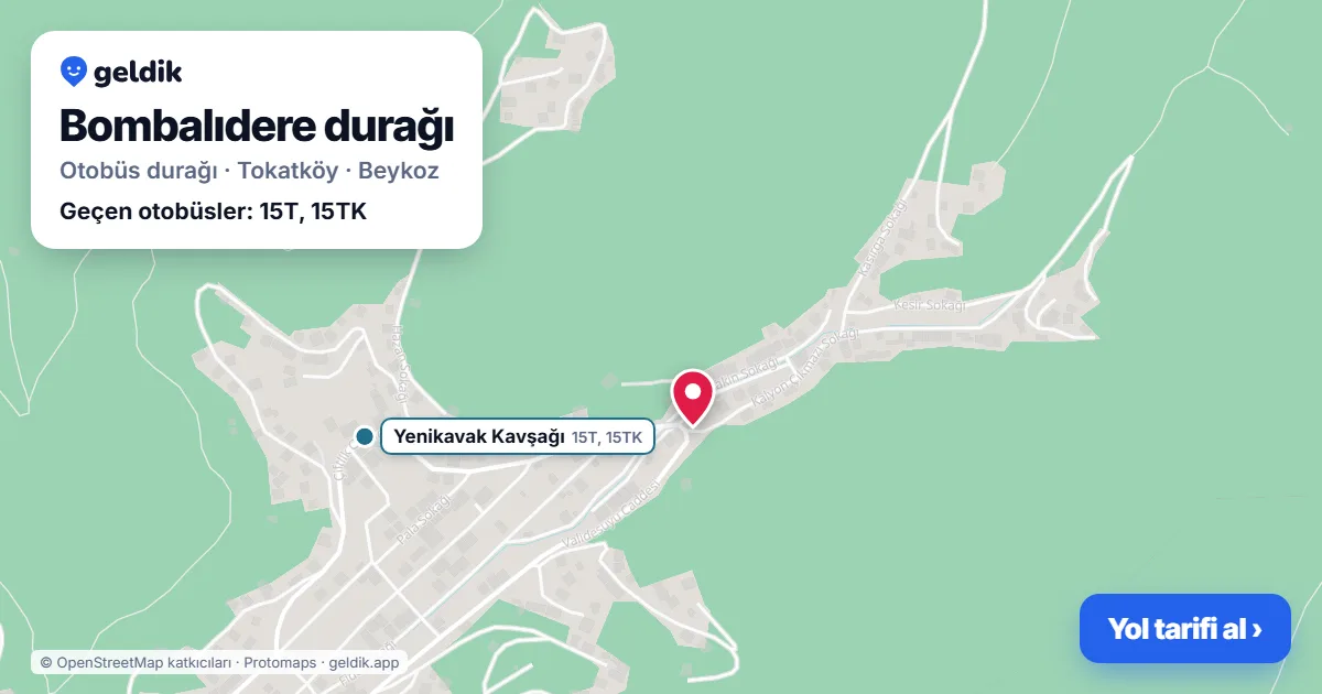 Bombalıdere otobüs durağı haritada: konumu ve yakındaki duraklar