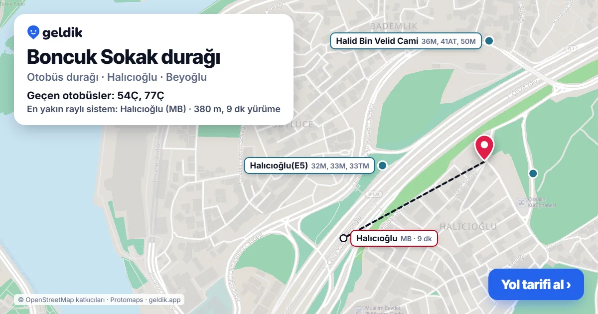 Boncuk Sokak otobüs durağı haritada: konumu ve yakındaki duraklar