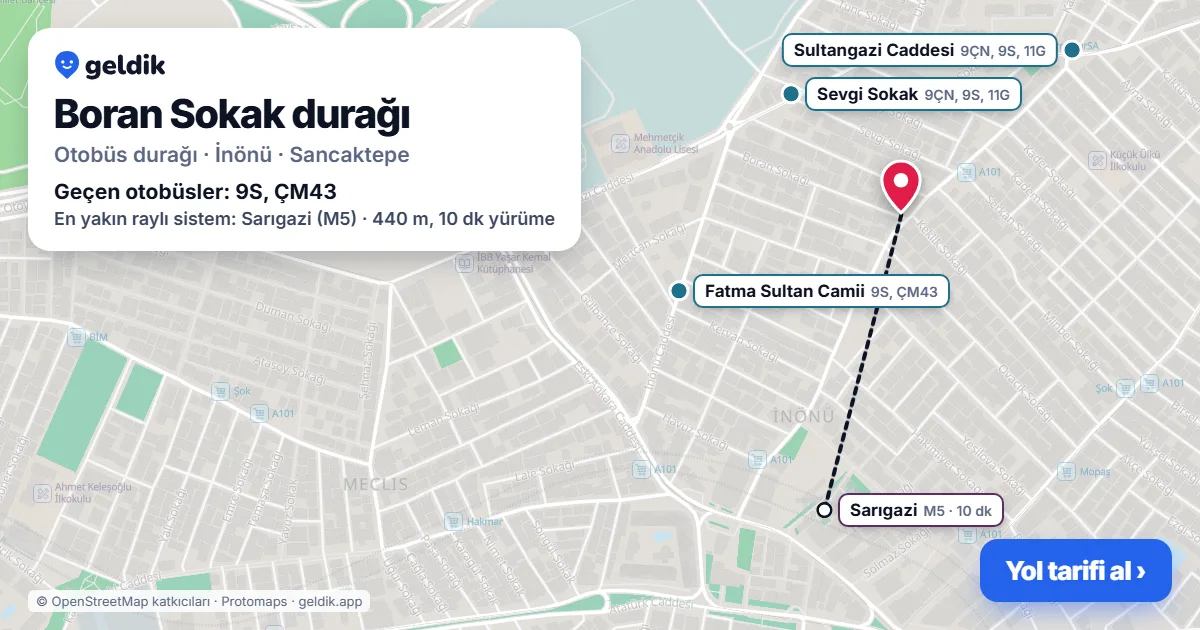 Boran Sokak otobüs durağı haritada: konumu ve yakındaki duraklar