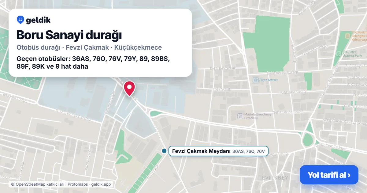 Boru Sanayi otobüs durağı haritada: konumu ve yakındaki duraklar