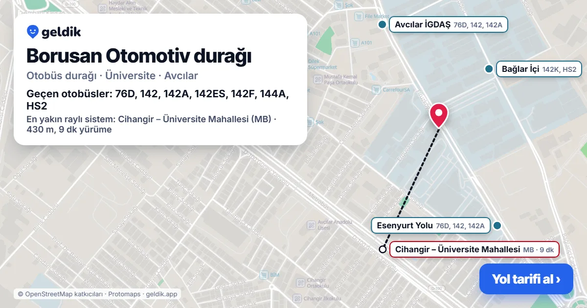 Borusan Otomotiv otobüs durağı haritada: konumu ve yakındaki duraklar