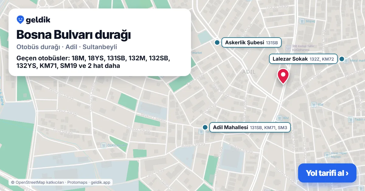 Bosna Bulvarı otobüs durağı haritada: konumu ve yakındaki duraklar